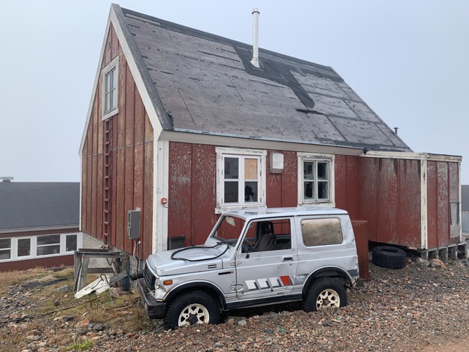 This car is in a town called Qaqortoq which is a town in southern Greenland, set within a system of fjords.