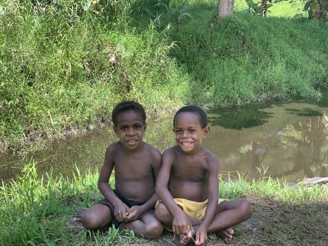 Two cute kids part of the Chambi Tribe on the Sepik River 