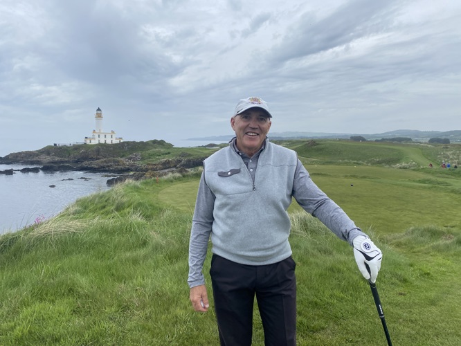 Famous 9th hole on the Ailsa Course Turnberry from back tee's