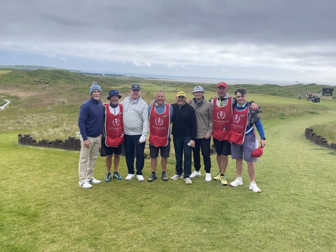 Caddies and Texas friends at Dundonald Links