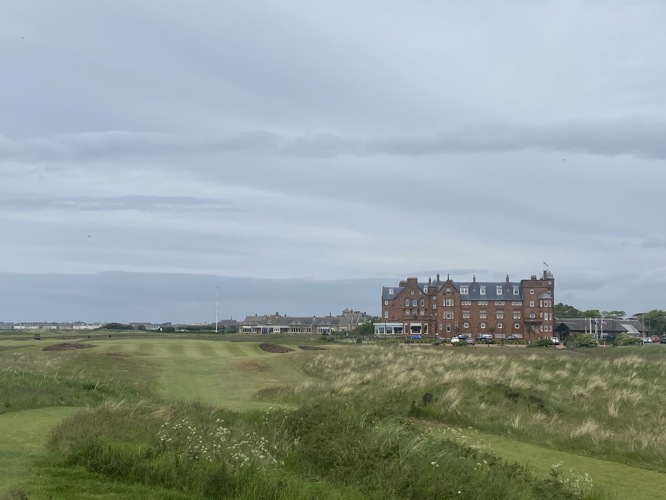 Marine Hotel on the right and Troon Club house in the distance. 