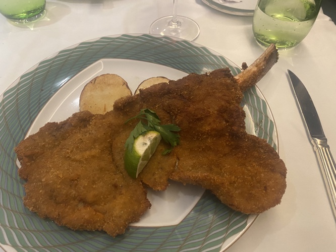 Crumbed chop in the Italain onboard Regent Seven Seas Voyager.