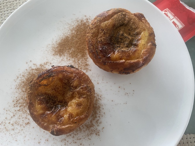 Freshly cooked Portuguese custard tarts for breakfast each morning at the Belmond Rio.