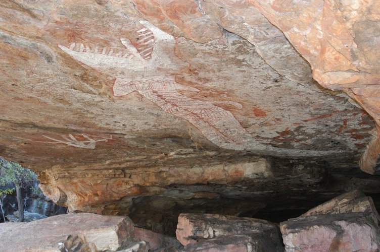 Serpent rock art at Mt Borradaile which is a remote 700 square kilometer property exclusively leased by Max Davidson and has a Safari Lodge nestled against the Arnhemland escarpment